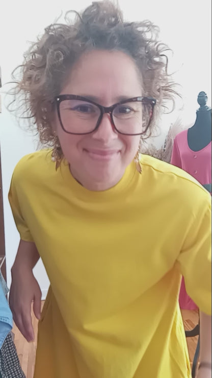 Robe t-shirt jaune moutarde en coton avec ceinture (S)