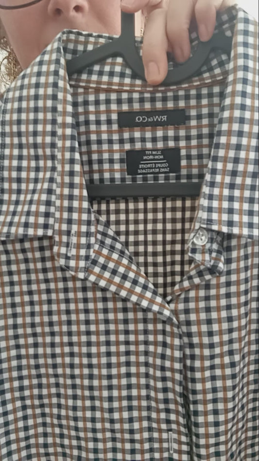 Chemise Slim Fit à carreaux bleu et brun