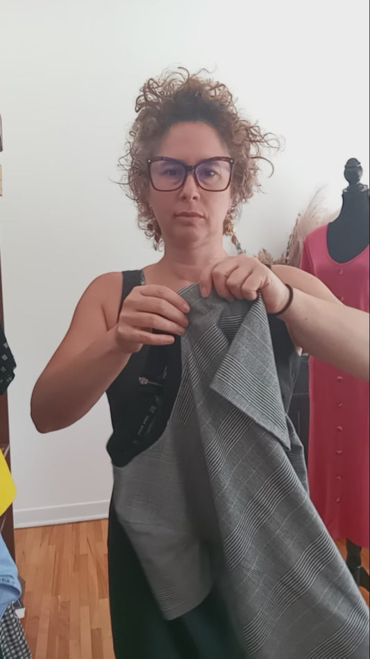 T-shirt structuré à carreaux noir et blanc (M)
