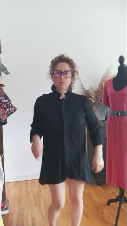 Robe tunique lin noir (P)