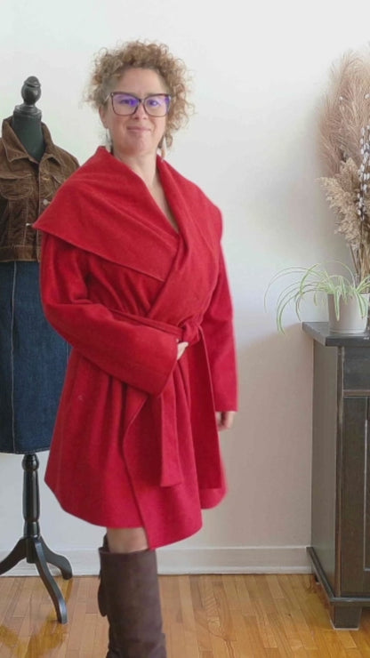 Manteau rouge laine (M)