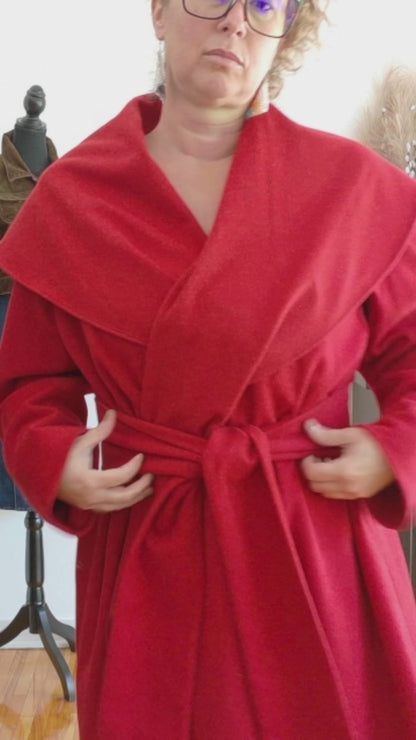 Manteau rouge laine (M)